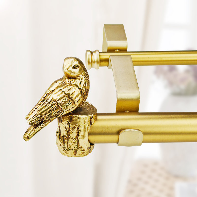 Iron Adjustable 1.12'' Double Curtain Rod, Gold, 72" - 144"