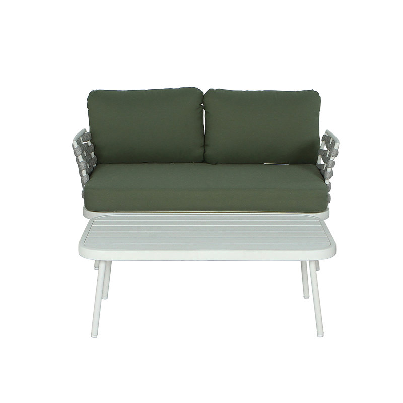 Causeuse et table en acier Mariano, blanc cassé et vert, 2 Pcs: Table, Loveseat, Vert, Blanc cassé / blanc