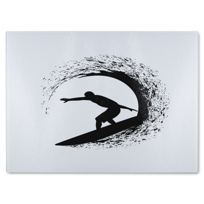 Surfer Silhouette Glass Chopping Board