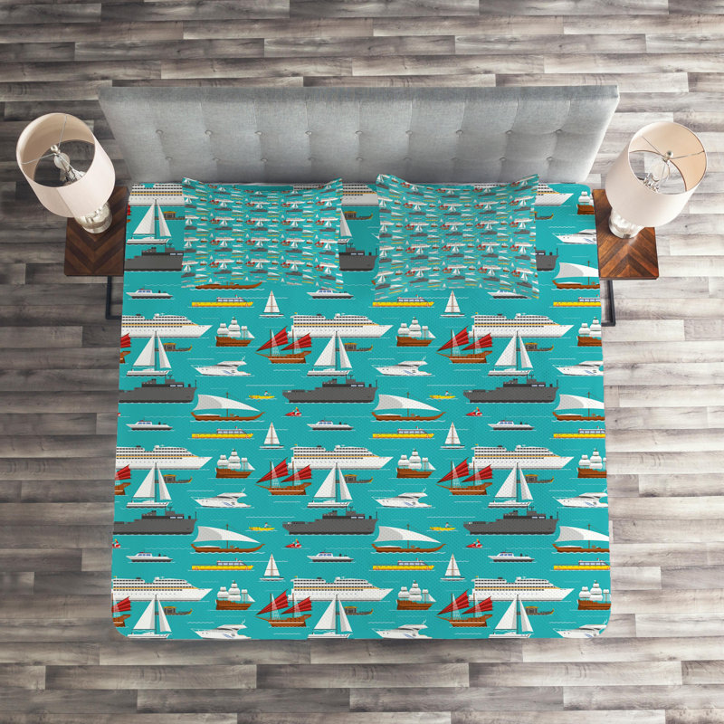 Coastal Polyester Coverlet, King Bedspread + 2 Shams