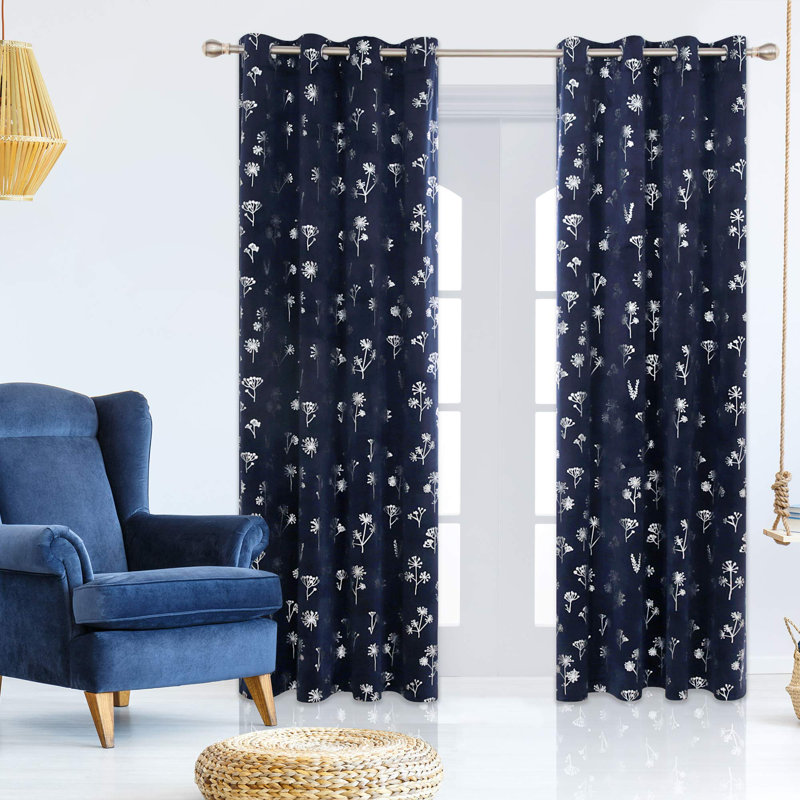 Semi Sheer Curtain Pair, Navy Blue, 55cm Width x 260cm Drop