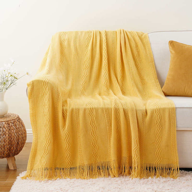 Jeté de lit décoratif de style bohème pour le salon de 50 po x 60 po, Jaune
