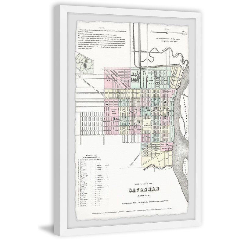 Carte rétro de Savannah, impression encadrée sur papier, H 45 po x l 30 po x P 1,5 po