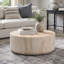 Table basse cylindrique ronde, table basse d'appoint basse en faux travertin Mgo, table centrale décorative d'intérieur et d'extérieur pour salon et terrasse, diamètre 81 cm x hauteur 30,5 cm