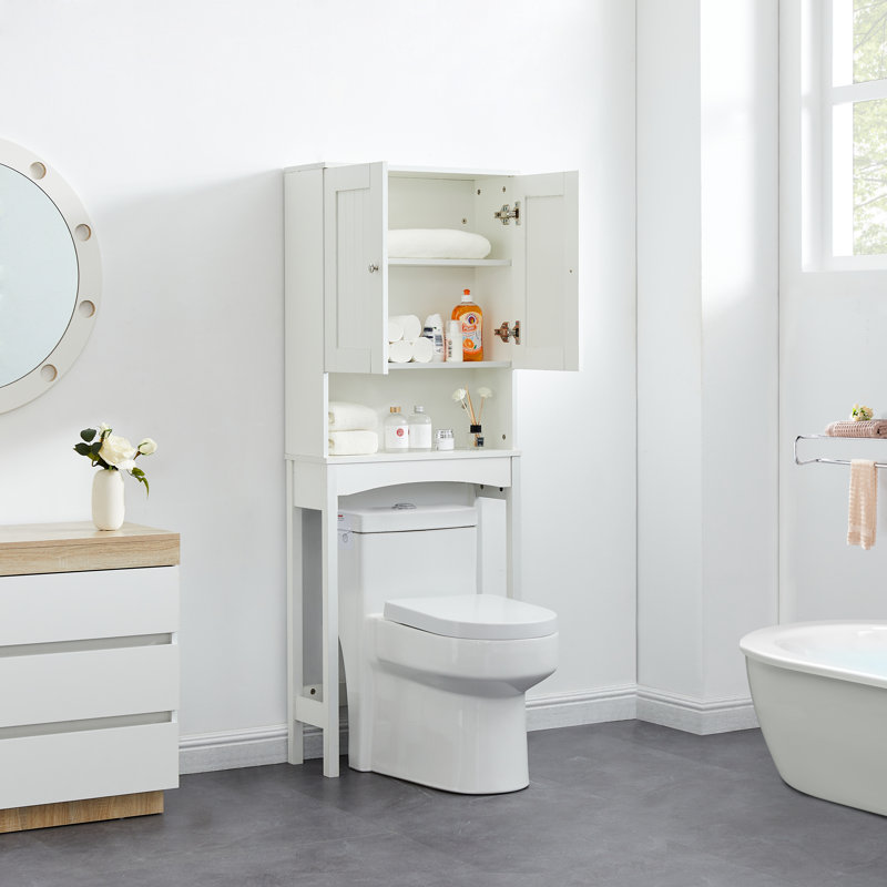 Armoire de salle de bain au-dessus de la toilette avec tablette et deux portes, rangement peu encombrant, facile à assembler - blanc