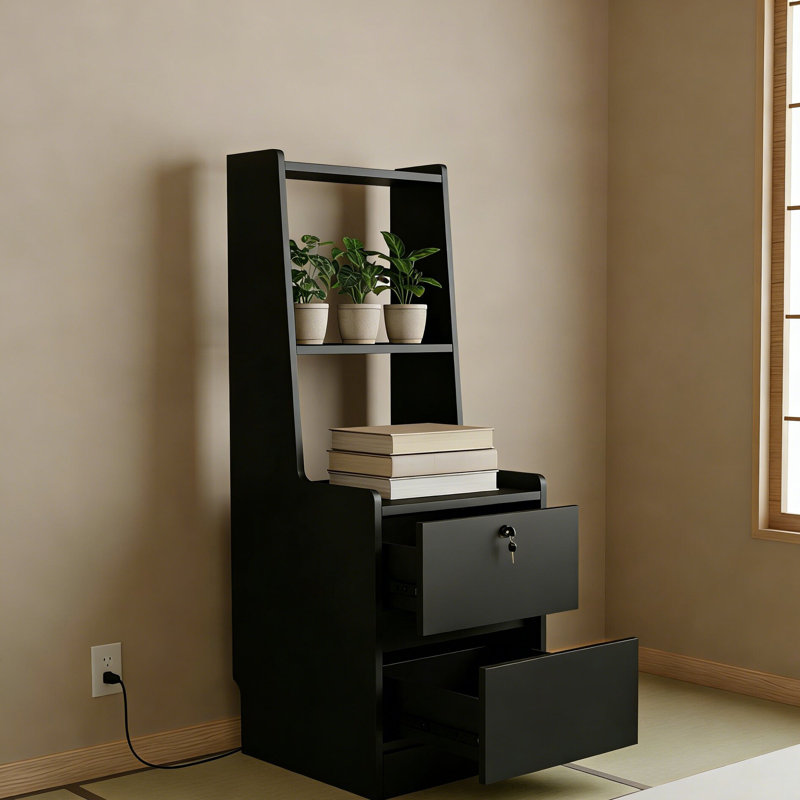 Table de chevet de style moderne avec station de charge et veilleuse, avec armoire de rangement pour chambre à coucher, Noir