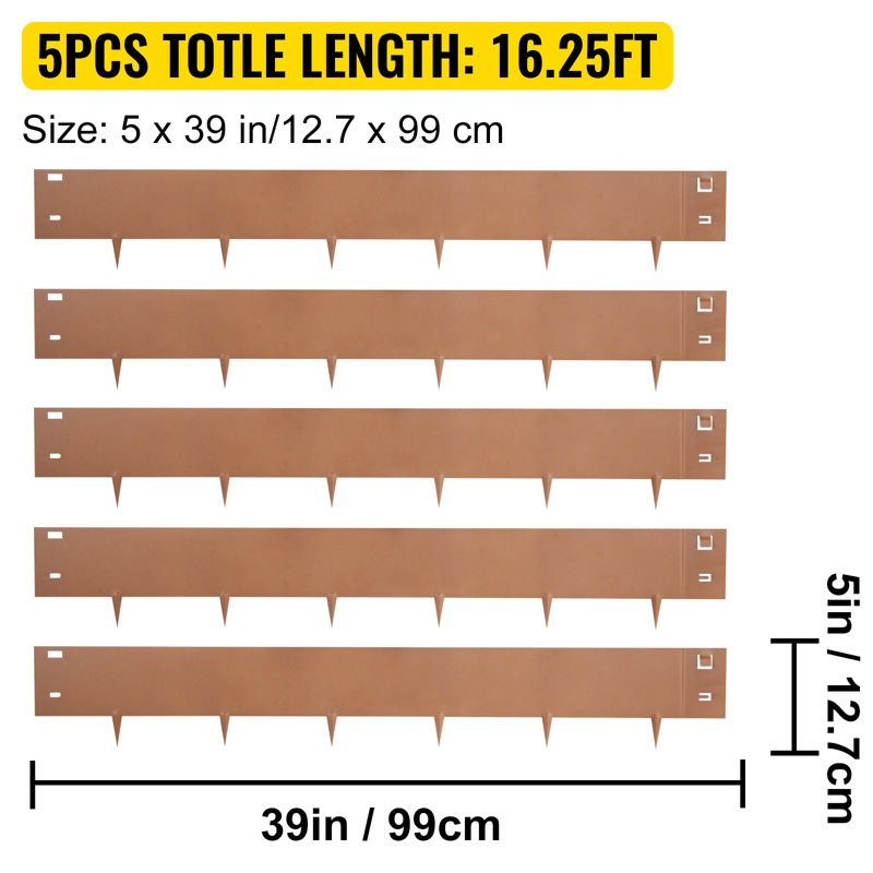 Steel Landscape Edging, 5 Packs 39 x 5 in Rust-Resistant Metal Landscape Edging, 5" H x 39" W x 0.1" D