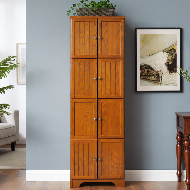 8 Doors 4 Shelves Oak Storage Cabinet, 72.4" Tall. For Different Places. Smooth Exterior, Structure Diverse Locations. Finish, Construction