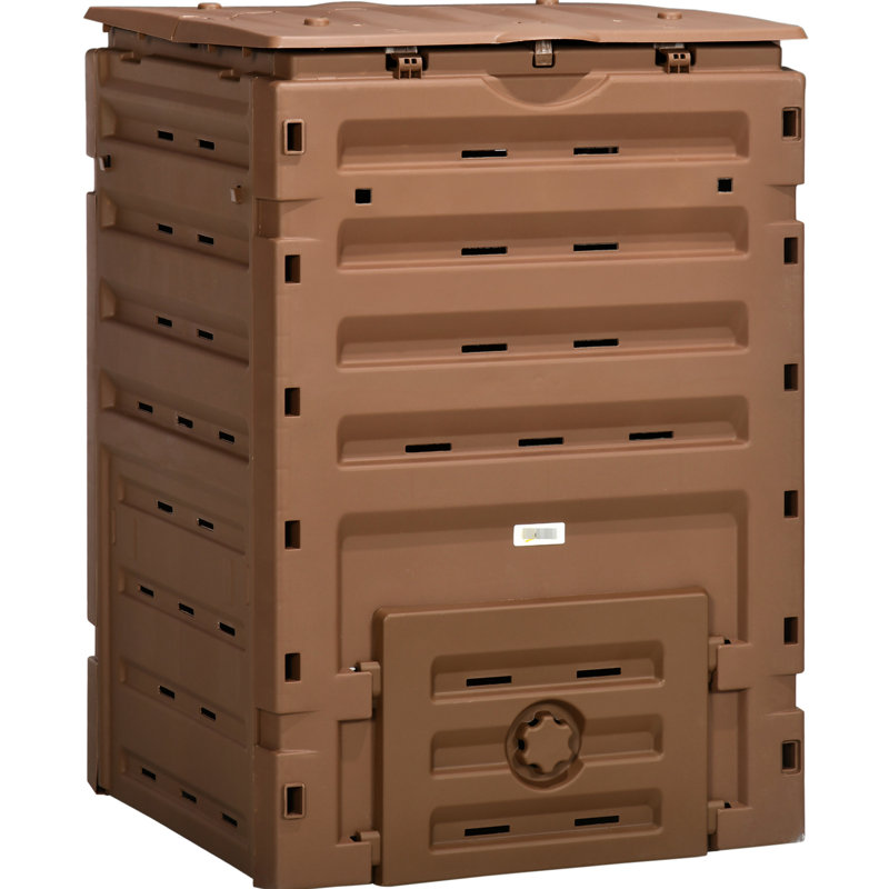 Bac à compost de 120 gallons, 80 évents pour une circulation efficace, 2 portes coulissantes, production rapide de terre, légère et résistante, brun, portes enrichissantes, stable, 450 L
