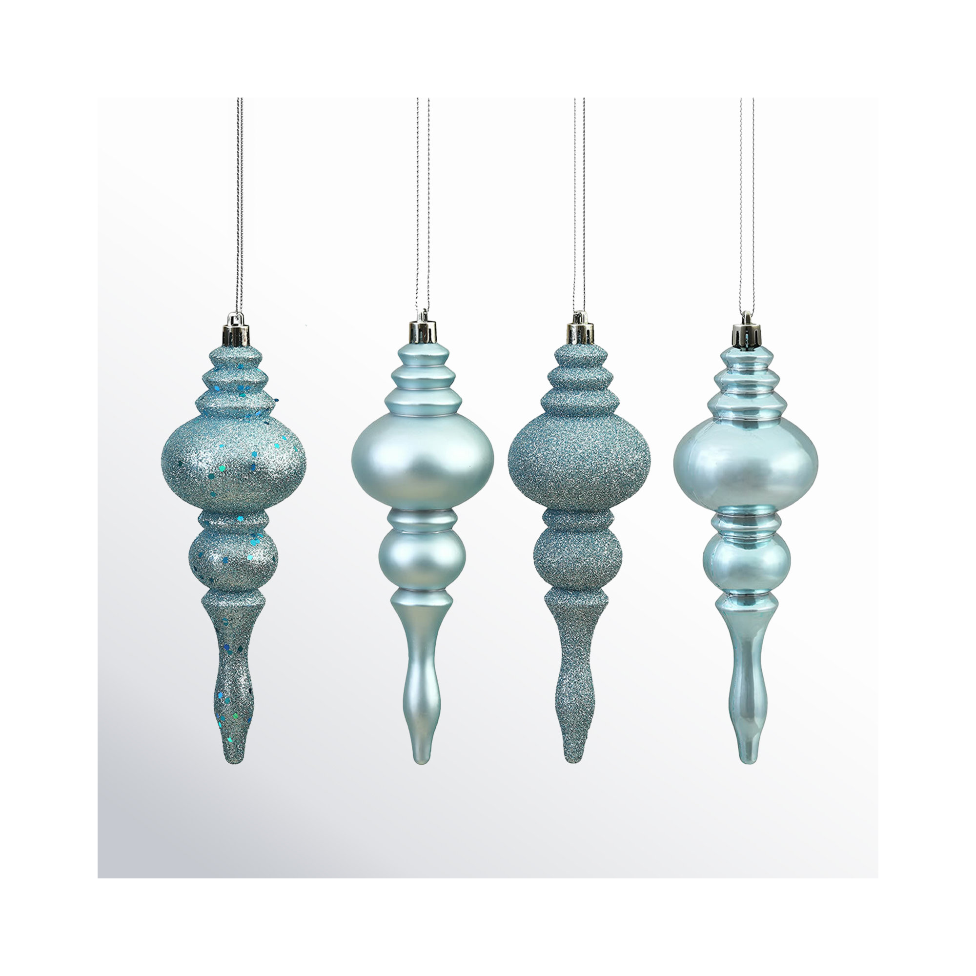 7" Finial Ornament 8/Pk, Baby Blue