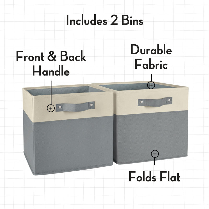 RiverRidge Kids 2pc Two-Tone Fabric Collapsbilble Cube Storage Organizers with Handles, Gray