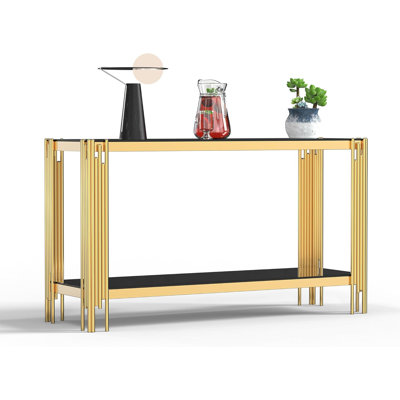 55" Tempered Glass Coffee Table for Living Room Modern Center Table with Stainless Steel Frame,Elegant Rectangular Accent Cocktail Sofa Table for Home Office