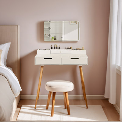 Meuble-lavabo blanc 31,5 po - 3 réglages de lumière, miroir amovible et 3 tiroirs