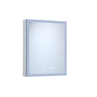 24 In. W X 30 H Rectangular Silver Aluminum Recessed/Surface Mount Right Medicine Cabinet With Adjustable Tempered Glass Shelves, Silent Hinges, - Fog Function, Integrated Temperature Display High