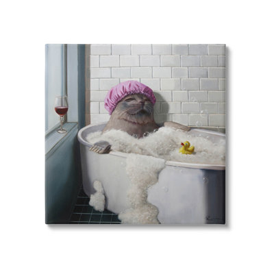«Relaxing Seal Bathaign Wine Glass Canvas» par Lucia Heffernan