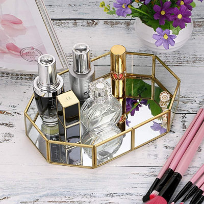 Gold Octagonal Mirrored Vanity Tray - Vintage Makeup/Perfume/Jewelry Organizer