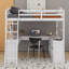 Lit mezzanine double en bois avec compartiments de rangement, bureau et miroir à trois volets