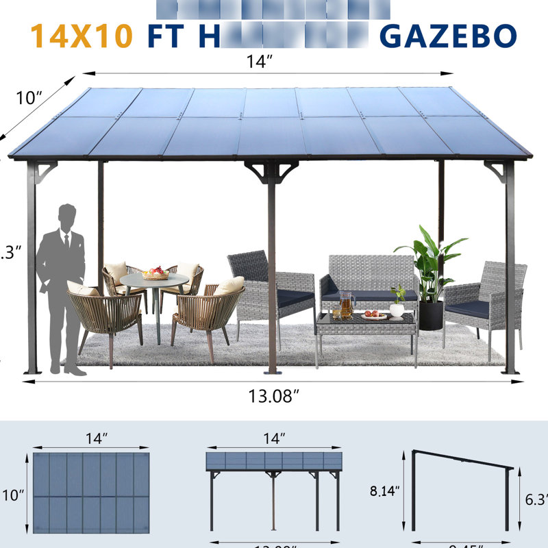 Metal Awning Pergola - Strong For Patio, Deck, Backyard Outdoor Gazebo With Awning, Decks, Backyard, 60lbs/m2 Load Capacity, Wind Build