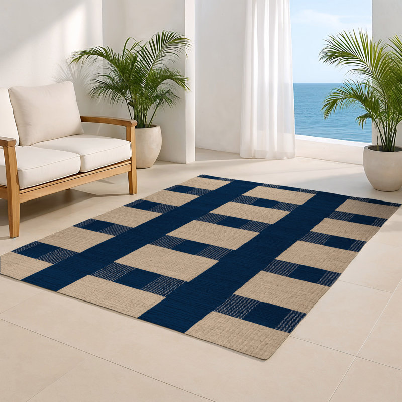 Tapis d'intérieur et d'extérieur à carreaux bleu, Rectangulaire 2 pi x 3 pi