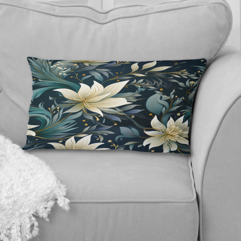 Coussin blanc à motif floral Lotus