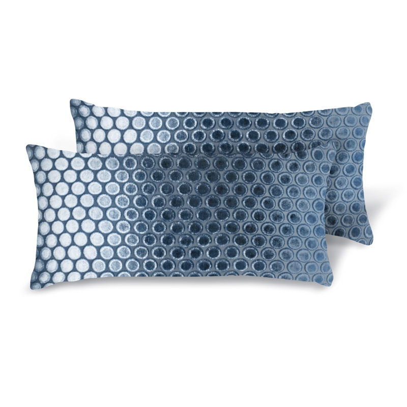 Dots Rectangle Velvet Pillow Cover & Insert, Denim, 7" x 15"