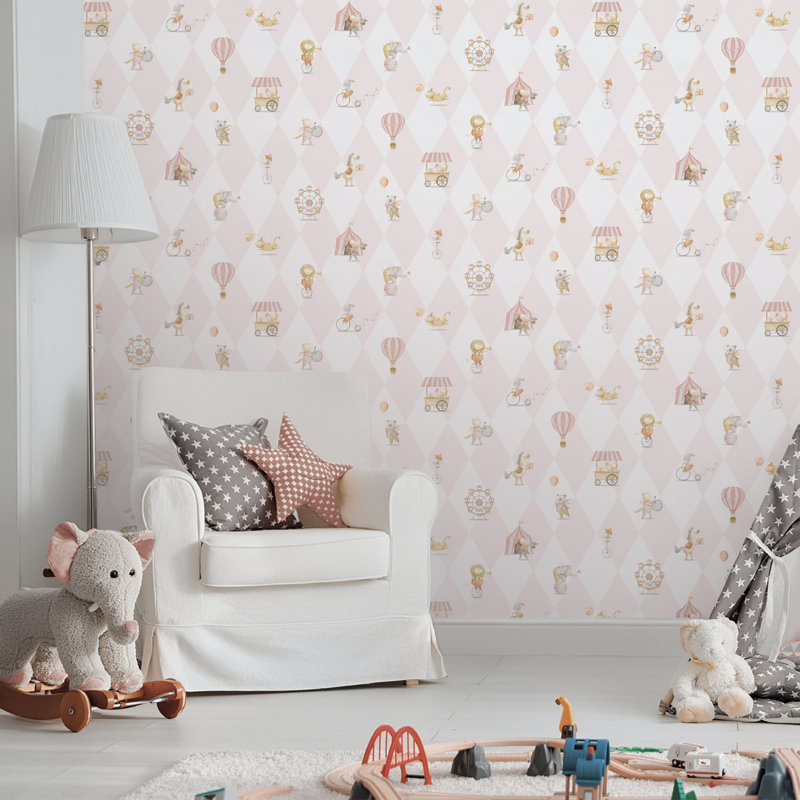 Bambino Collection Circus Animals Wallpaper Roll, Pink