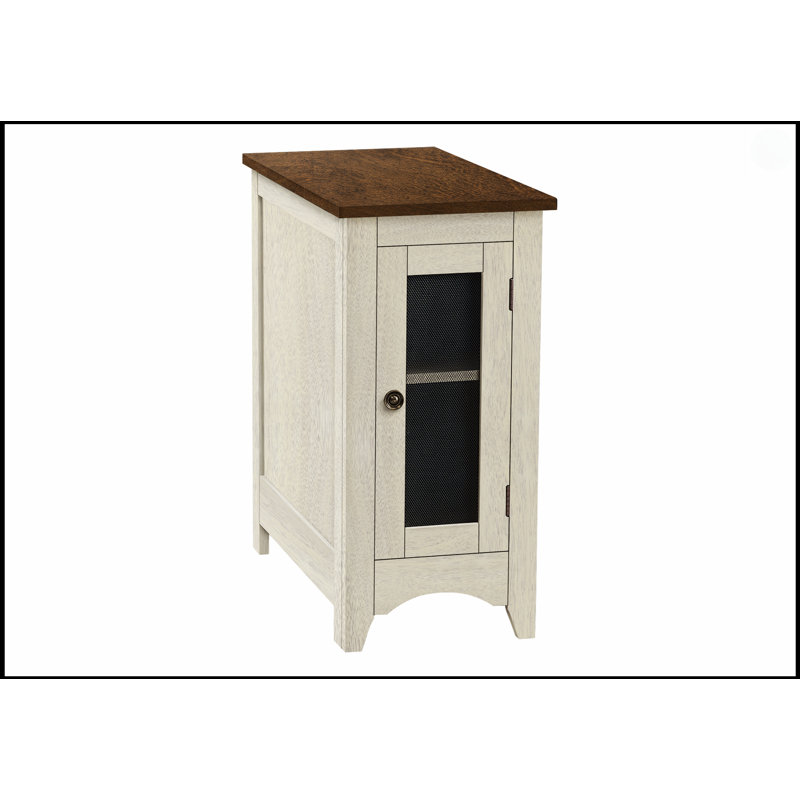 Table d'appoint étroite avec finition bicolore et beaucoup de rangement pour la chambre à coucher ou le salon, peu encombrante et élégante.