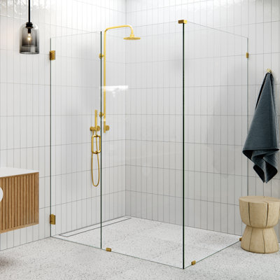 Cabine de douche murale à charnière en verre à 90 degrés sans cadre de 59 po x 45,5 po x 78 po Illume
