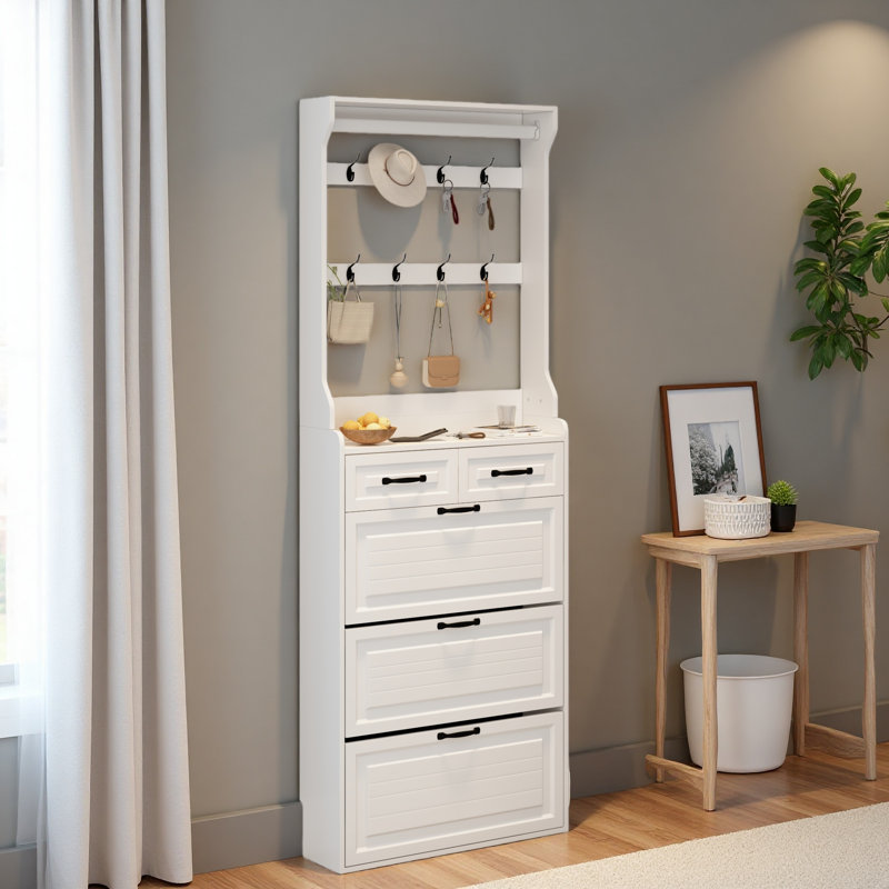Range-chaussures avec 3 portes et 2 tiroirs avec support, grand espace de rangement