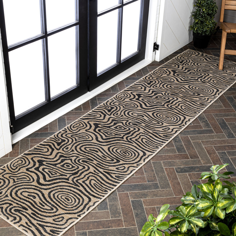 Eryx Modern Bohemian Abstract Organic Reversible Machine-Washable Gray/Cream Indoor/Outdoor Rug, Runner 2' x 8'
