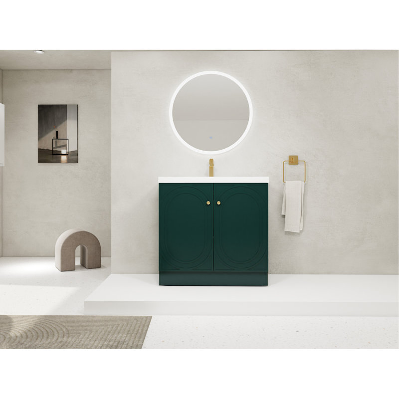 Armoire de salle de bain autoportante 36 po avec lavabo en résine diversifié et charnière à fermeture en douceur - Tiroir de meuble-lavabo polyvalent de qualité