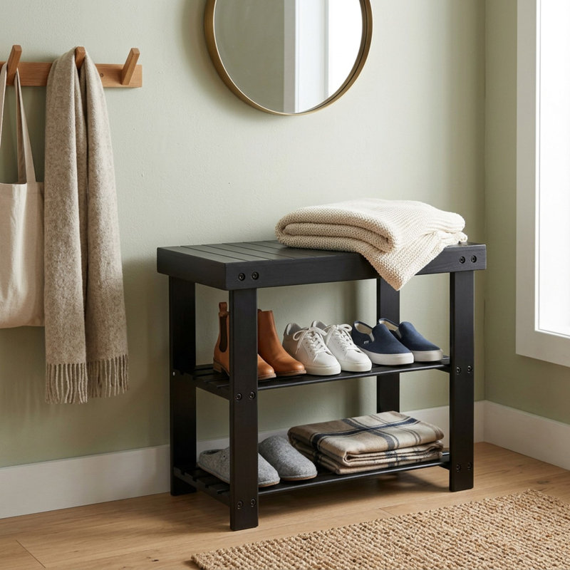 Étagère à chaussures en bambou naturel 6-9 paires de chaussures, rangement et banc à chaussures à 3 niveaux multifonctionnels, rangement peu encombrant