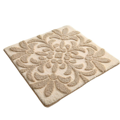 Floral Square Bathroom Rug, Non-Slip Washable Bath Mat (Beige/floral)