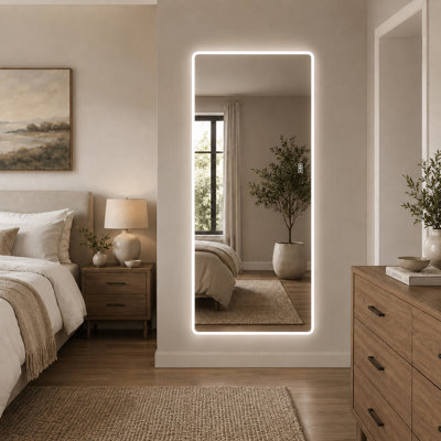 71" x 32" Frameless LED Full Length Wall Mirror with Three Color Dimmable Lighting Plug In or Hardwired Shatterproof Glass