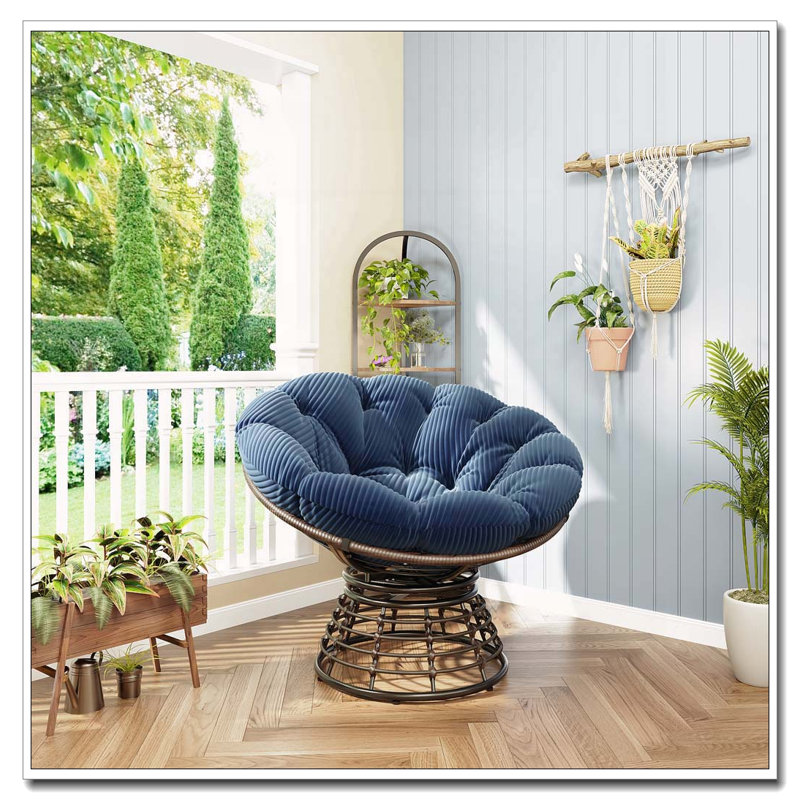Chaise pivotante à 360 ° pour l'intérieur et l'extérieur avec coussin doux et épais, Navy Blue