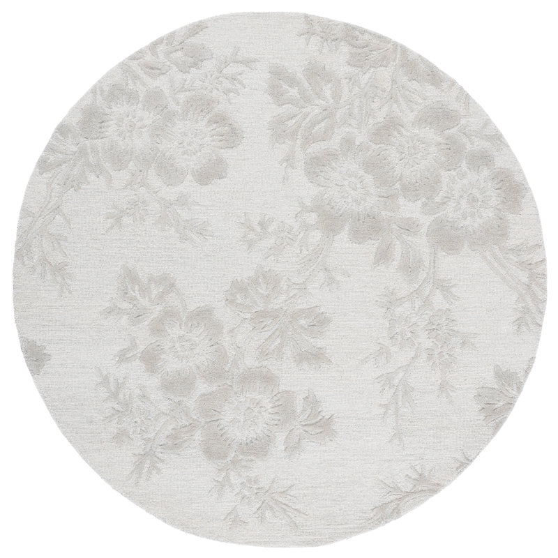 Glamour 151 Hand Tufted Wool/Cotton/Viscose Floral Rug in Light Green, Round 6'