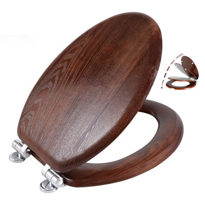 Elongated Wood Toilet Seat With Quiet Close,Easy Clean,Quick-Release Hinges(Elongated,Dark Walnut)