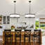 Lustre tambour 6 lumières moderne en tissu noir mat à intensité variable, luminaire suspendu à hauteur réglable pour îlot de cuisine, salle à manger et salon-131364338