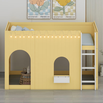 Loft Bed Frame with Built-in Warm LED Light String