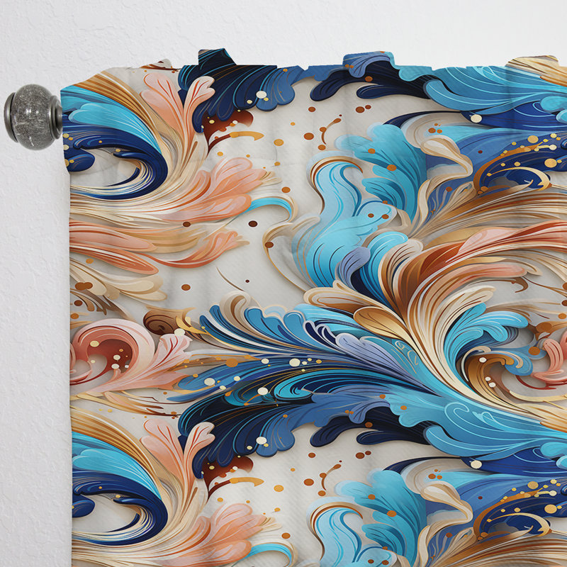 Rideau à motif floral cachemire bleu et beige Paisley Elegance - 1 panneaux, L 52 po x L 120 po