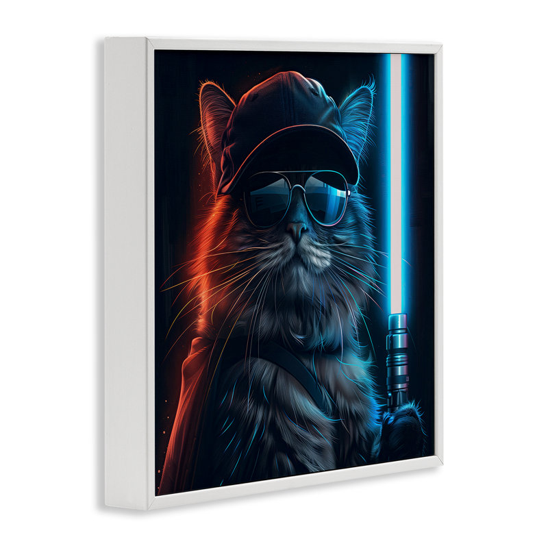 «Sci-Fi Cat with Glowing Saber», art de la giclée encadrée par Jim Baldwin, H 12 po x l 12 po