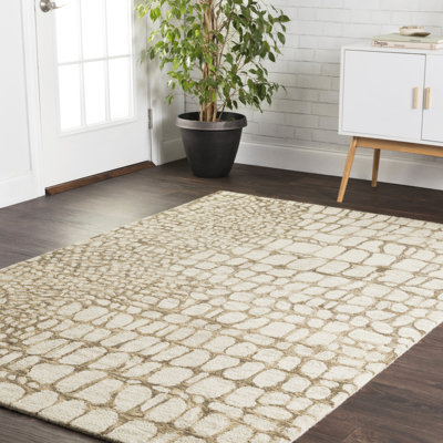 Tapis beige / ivoire en laine crocheté à la main Masai
