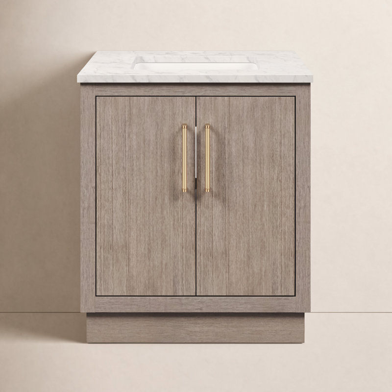 Kamila 30'' Single Bathroom Vanity with Marble Top, Satin Gold