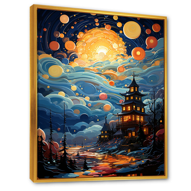 Paysage de château ludique Popart - Décoration murale château_105822, H 44 po x l 34 po x P 1,5 po, Cadre flottant doré