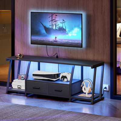 LED TV Stand With Fabric Drawers And Charing Station by Wrought Studio