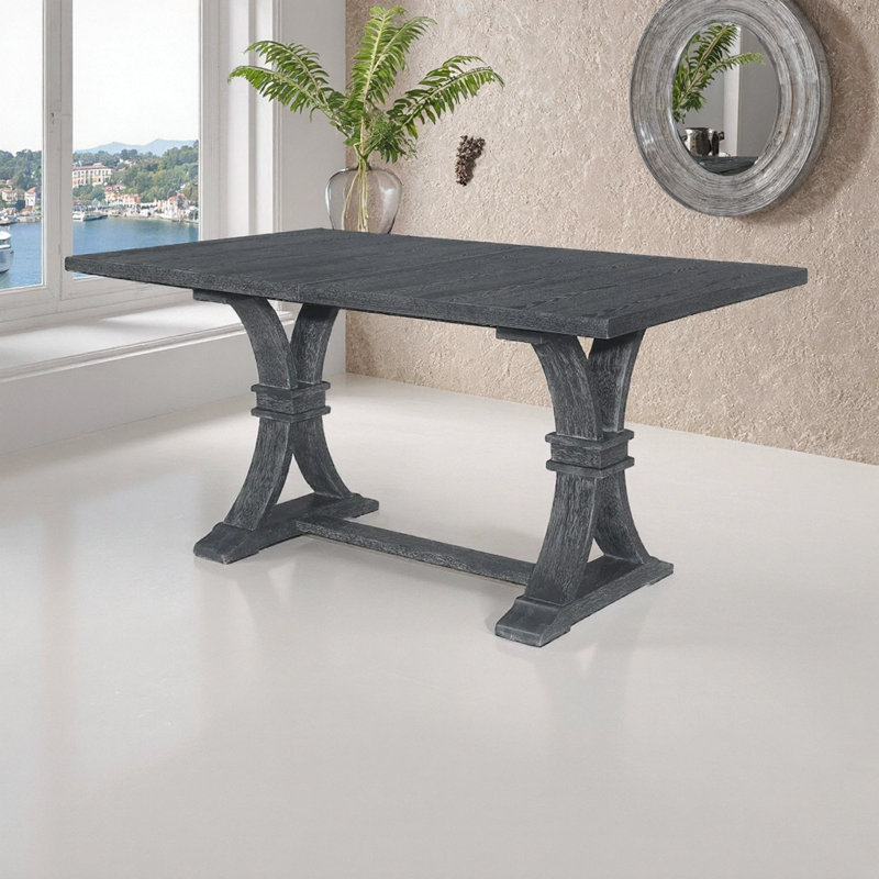 Gray Rustic Extendable Rubberwood Dining Table for Six with X-Frame