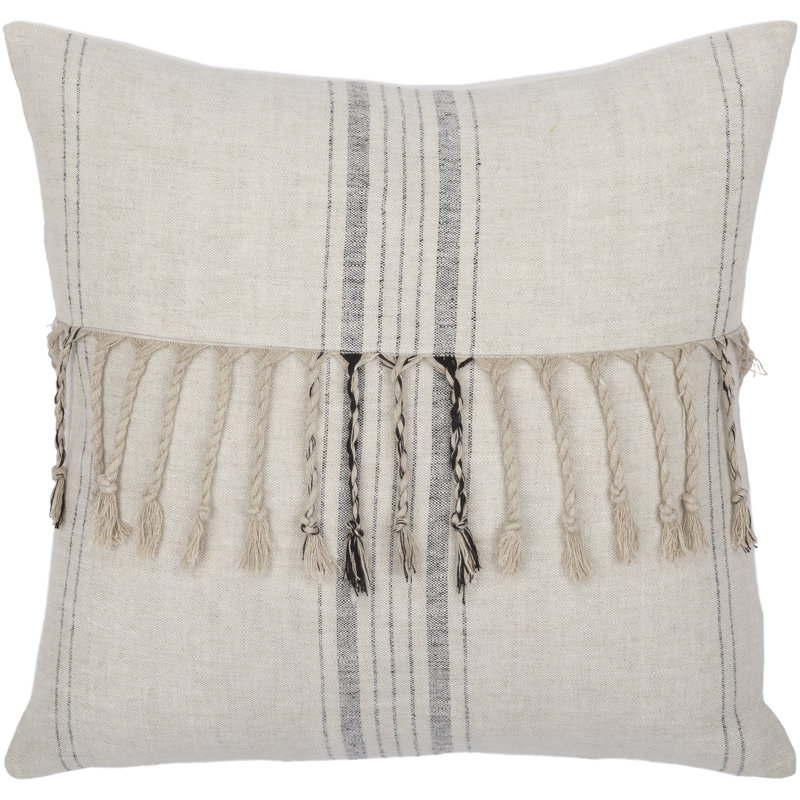Cream Linen Striped Rectangular Kids Throw Pillow