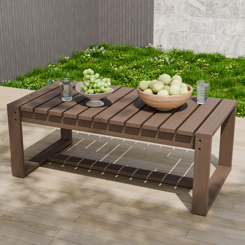 Rectangular Cedar Solid Wood Patio Outdoor Slat Top Coffee Table