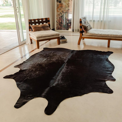 Grand tapis en cuir de vache véritable de 5 pi x 7 pi en cuir noir pour salon - de l'Argentine