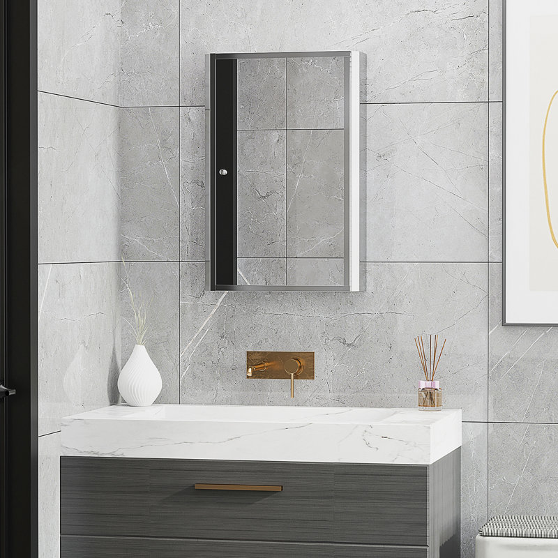 Armoire de salle de bain à miroir, armoire à pharmacie verticale en acier inoxydable de 16 po x 24 po, organisateur de rangement mural avec porte simple?